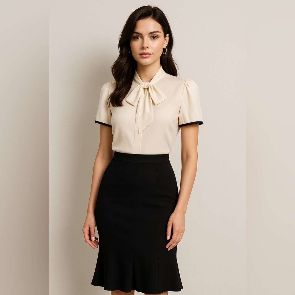 Jenne Maag Black Wool Cashmere‎ Ruffle Hem Pencil Skirt Sz. L